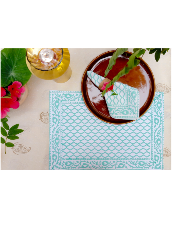 Bega Cotton Hand Block Printed Table Placemat and Napkin Set Of 4 (Napkins-2|Placemats-2)