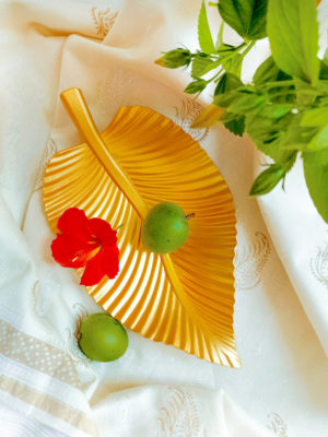 Golden Handcrafted Mango Wood Decorative Platter