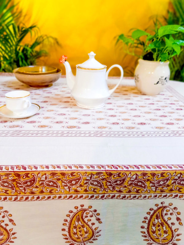 Tarabuti Cotton Hand Block Printed Table Cover (L- 85 Inches X W- 55 Inches)