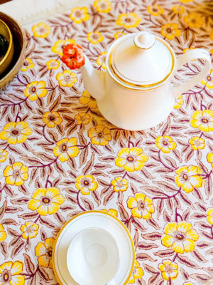 Gendakibel Cotton Hand Block Printed Table Cover (L- 85 Inches X W- 55 Inches)