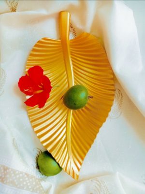 Golden Handcrafted Mango Wood Decorative Platter