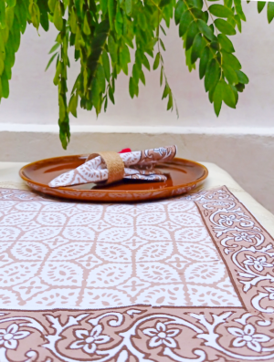 Dilras Cotton Hand Block Printed Table Placemat and Napkin Set Of 4 (Napkins-2|Placemats-2)