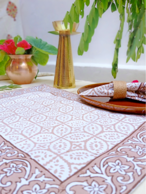 Dilras Cotton Hand Block Printed Table Placemat and Napkin Set Of 4 (Napkins-2|Placemats-2)