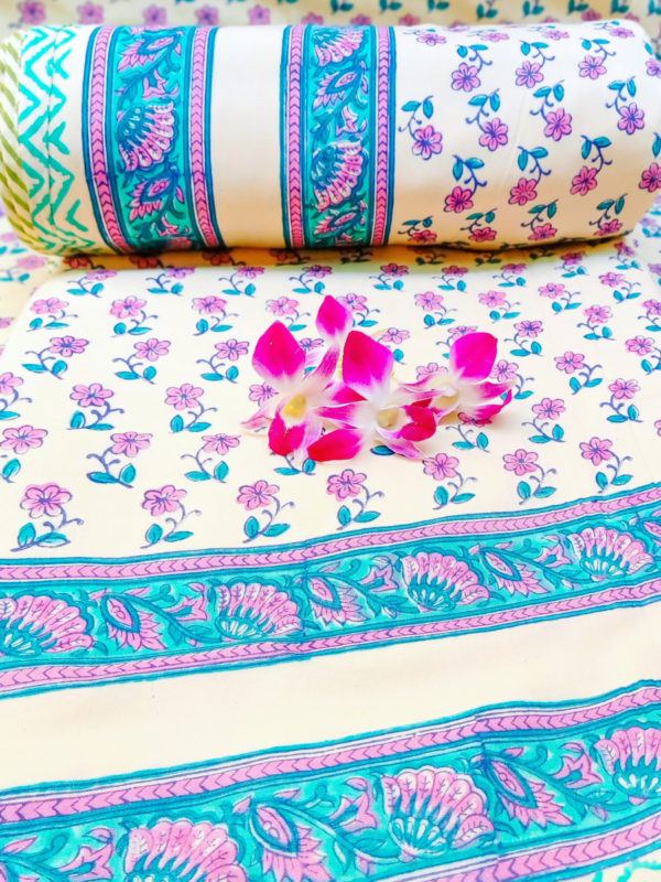 Just In Bloom Handblock Printed Mulmul Cotton Double Dohar with Flannel