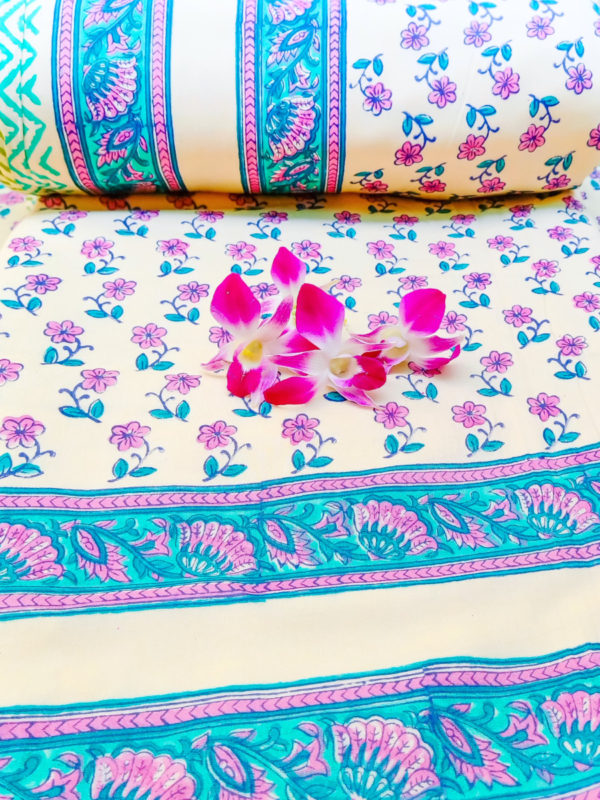 Just In Bloom Handblock Printed Mulmul Cotton Double Dohar with Flannel