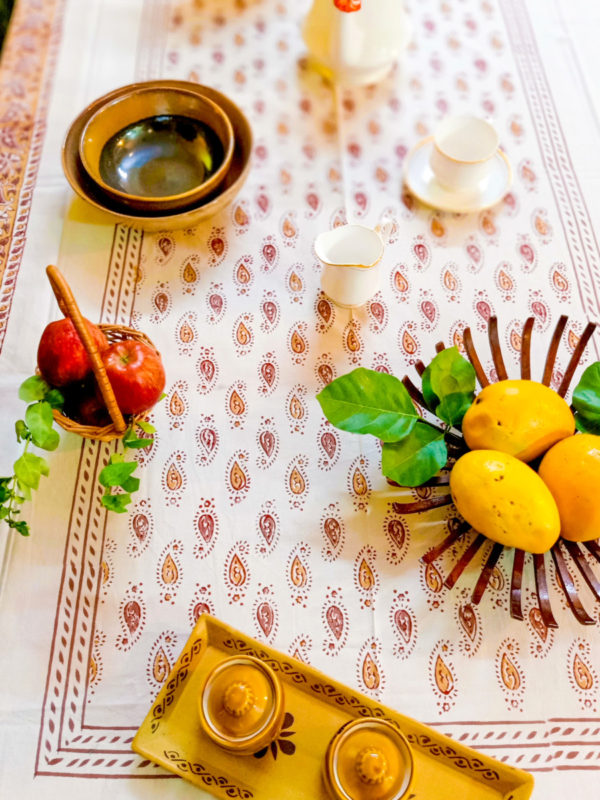 Tarabuti Cotton Hand Block Printed Table Cover (L- 85 Inches X W- 55 Inches)