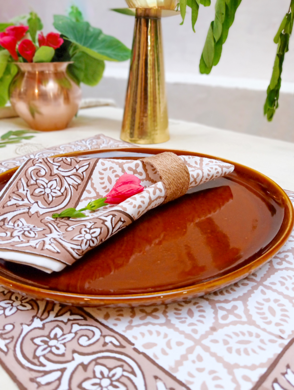 Dilras Cotton Hand Block Printed Table Placemat and Napkin Set Of 4 (Napkins-2|Placemats-2)