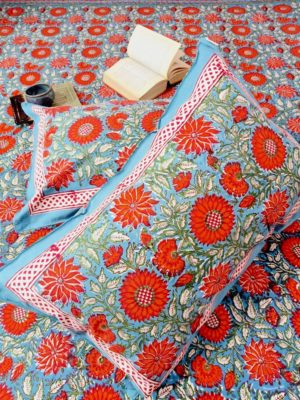 Antsy Petals Handblock Printed Cotton Double Bedcover with Pillow covers (Set of 3)