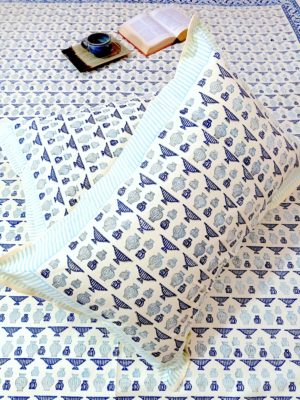 Dallas Flowers Handblock Printed Cotton Double Bedcover with Pillow covers (Set of 3)