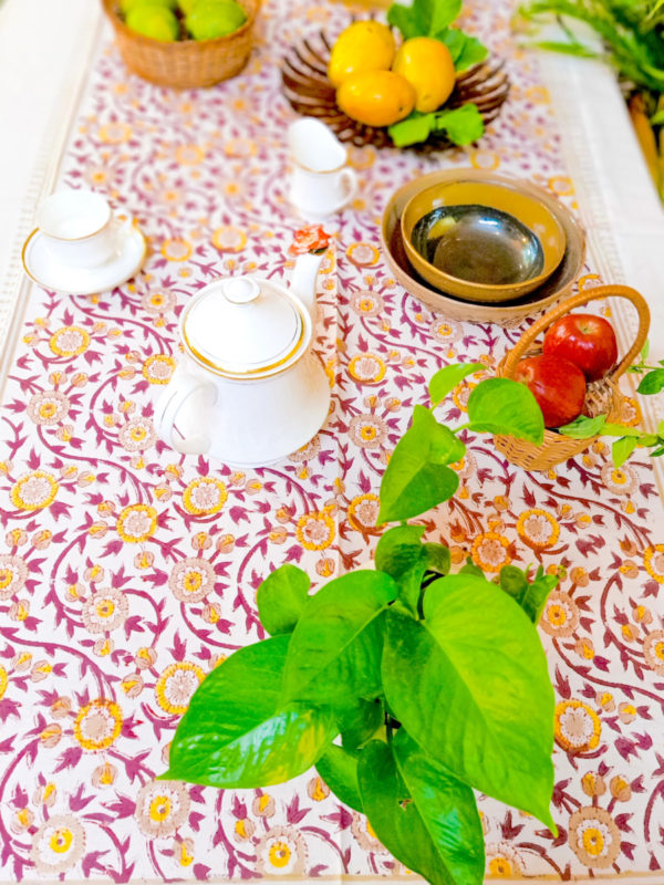 Khajuribel Cotton Hand Block Printed Table Cover (L- 85 Inches X W- 55 Inches)