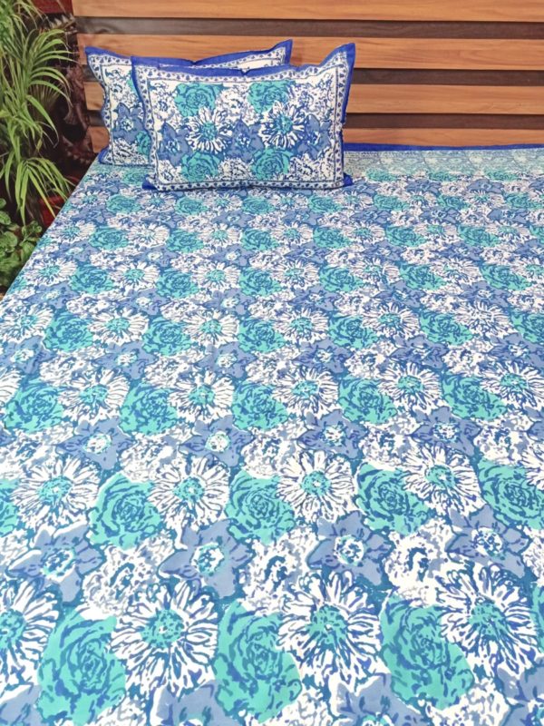 Perpetual Stem Handblock Printed Cotton Double Bedcover with Pillow covers (Set of 3)