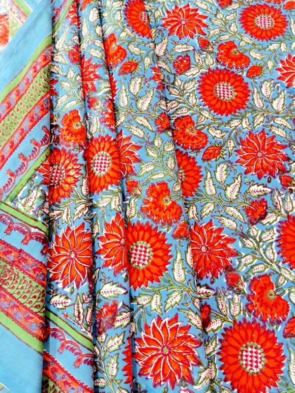 Antsy Petals Handblock Printed Cotton Double Bedcover with Pillow covers (Set of 3)