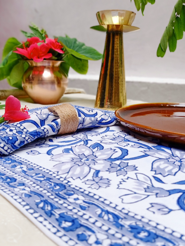 Jagat Cotton Hand Block Printed Table Placemat and Napkin Set Of 4 (Napkins-2|Placemats-2)