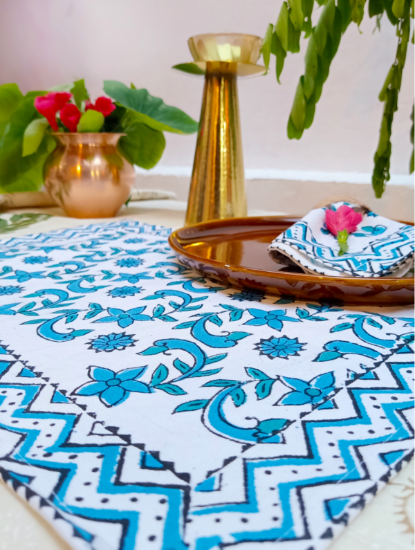 Jahanzeb Cotton Hand Block Printed Table Placemat and Napkin Set Of 4 (Napkins-2|Placemats-2)