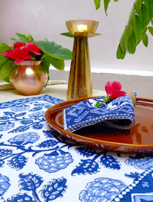 Mandlaer Cotton Hand Block Printed Table Placemat and Napkin Set Of 4 (Napkins-2|Placemats-2)