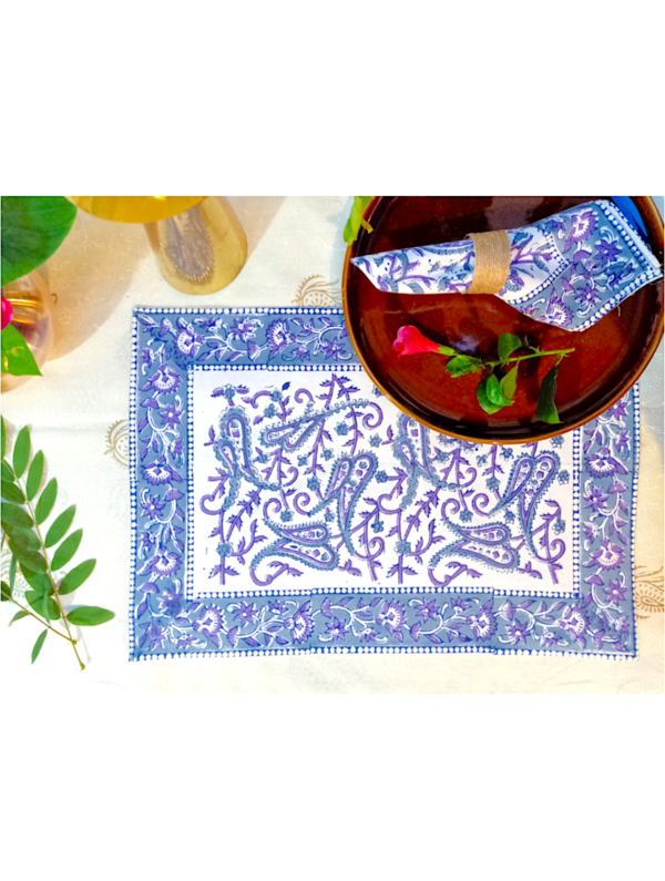 Pinjore Cotton Hand Block Printed Table Placemat and Napkin Set Of 4 (Napkins-2|Placemats-2)