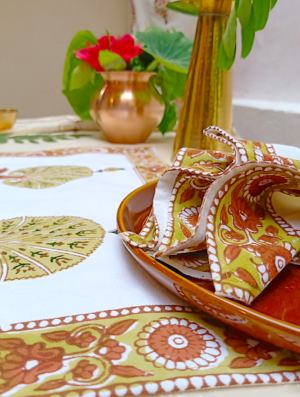 Qudsia Cotton Hand Block Printed Table Placemat and Napkin Set Of 4 (Napkins-2|Placemats-2)