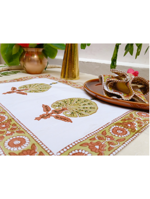 Qudsia Cotton Hand Block Printed Table Placemat and Napkin Set Of 4 (Napkins-2|Placemats-2)