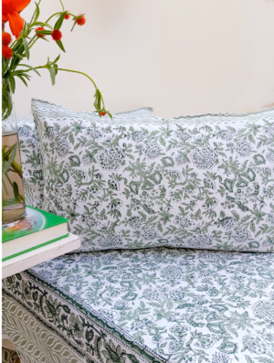 Bloom & Bud Cotton Hand Block Printed Bedsheet With Pillowcase (L-108 In X W-108 In)