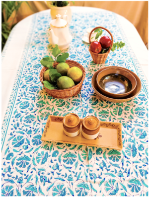 Adibel Cotton Hand Block Printed Table Cover (L- 85 Inches X W- 55 Inches)