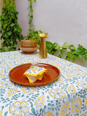 Poppy Cotton Hand Block Printed Table Cover (L- 85 Inches X W- 55 Inches)