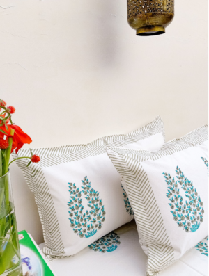 Blooming Trails Cotton Hand Block Printed Bedsheet With Pillowcase (L-108 In X W-90 In)