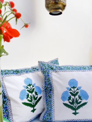 Petals & Leaves Cotton Hand Block Printed Bedsheet With Pillowcase (L-108 In X W-90 In)