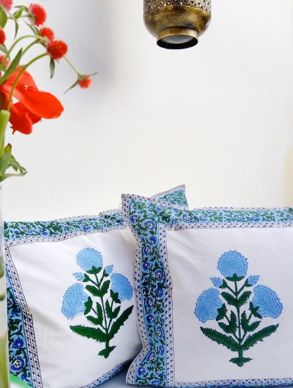 Petals & Leaves Cotton Hand Block Printed Bedsheet With Pillowcase (L-108 In X W-90 In)