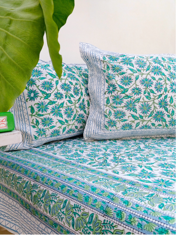 Bloomerangs Cotton Hand Block Printed Bedsheet With Pillowcase (L-108 In X W-90 In)