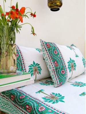 McBlooms Cotton Hand Block Printed Bedsheet With Pillowcase (L-108 In X W-90 In)