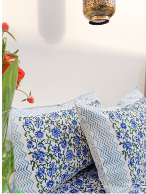 Wallflowers Post Cotton Hand Block Printed Bedsheet With Pillowcase (L-108 In X W-90 In)