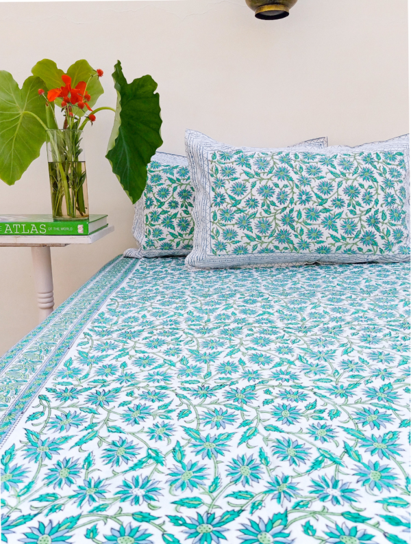 Bloomerangs Cotton Hand Block Printed Bedsheet With Pillowcase (L-108 In X W-90 In)