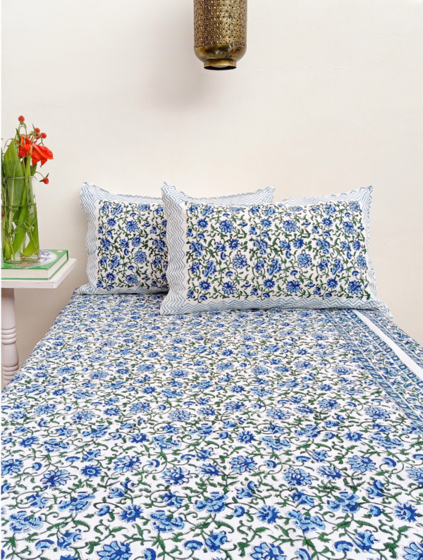 Wallflowers Post Cotton Hand Block Printed Bedsheet With Pillowcase (L-108 In X W-90 In)