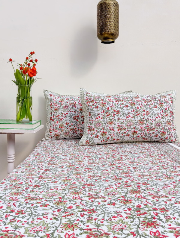 Rainbow Petal Cotton Hand Block Printed Bedsheet With Pillowcase (L-108 In X W-90 In)