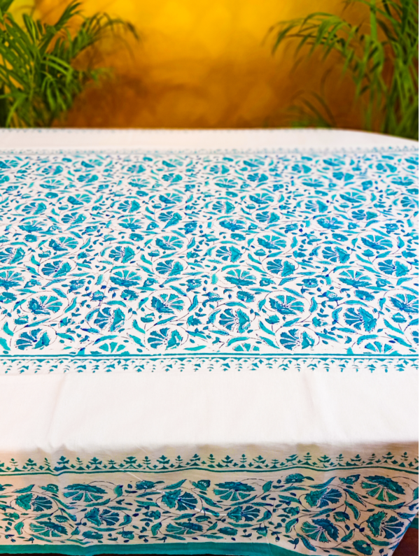 Adibel Cotton Hand Block Printed Table Cover (L- 85 Inches X W- 55 Inches)