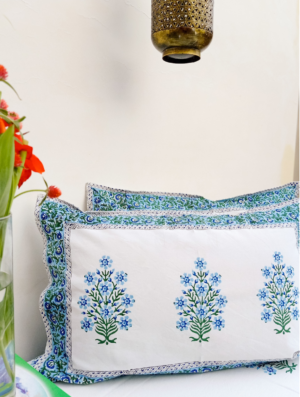 Wild Lotus Cotton Hand Block Printed Bedsheet With Pillowcase (L-108 In X W-90 In)