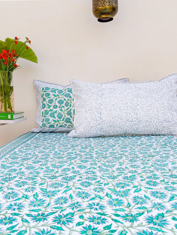 Bloomerangs Cotton Hand Block Printed Bedsheet With Pillowcase (L-108 In X W-90 In)