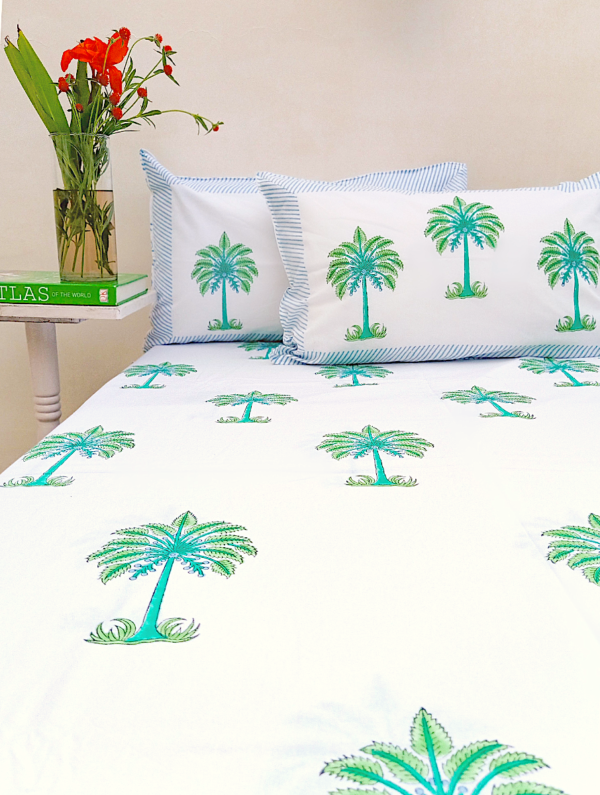 Loose Leaf Cotton Hand Block Printed Bedsheet With Pillowcase (L-108 In X W-108 In)