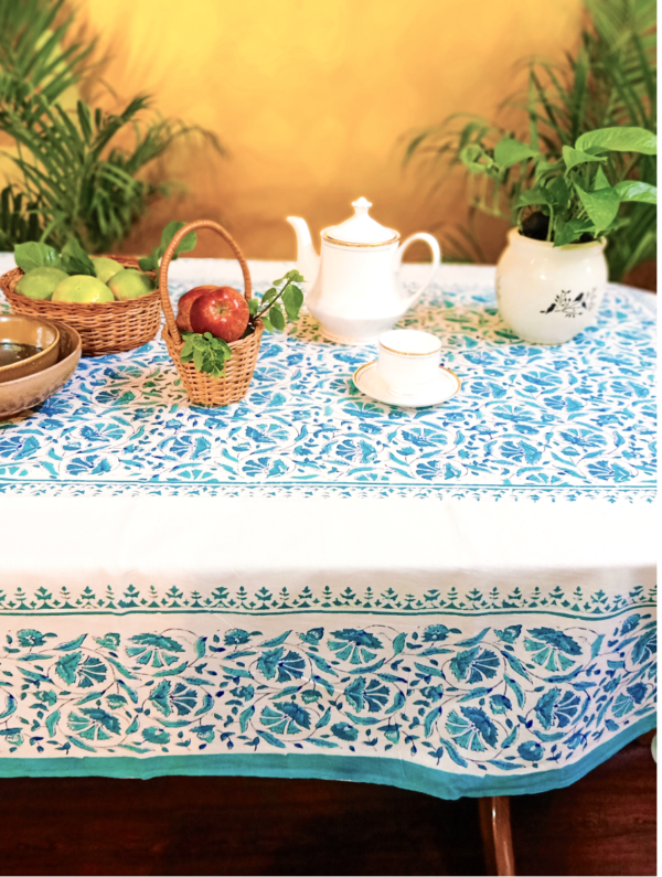 Adibel Cotton Hand Block Printed Table Cover (L- 85 Inches X W- 55 Inches)