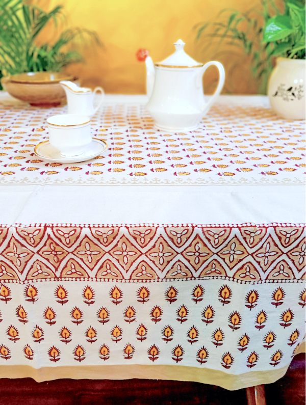 Butidar Cotton Hand Block Printed Table Cover (L- 85 Inches X W- 55 Inches)