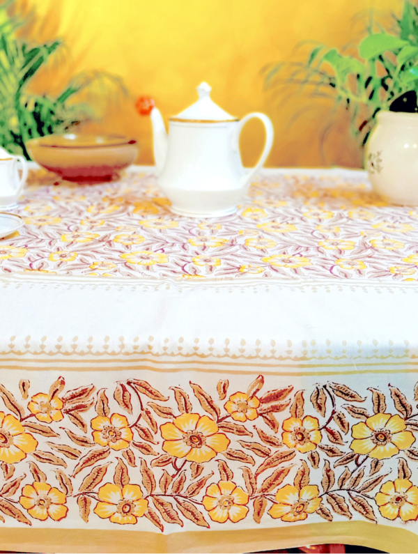 Gendakibel Cotton Hand Block Printed Table Cover (L- 85 Inches X W- 55 Inches)