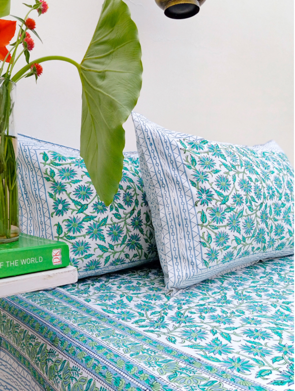 Bloomerangs Cotton Hand Block Printed Bedsheet With Pillowcase (L-108 In X W-90 In)