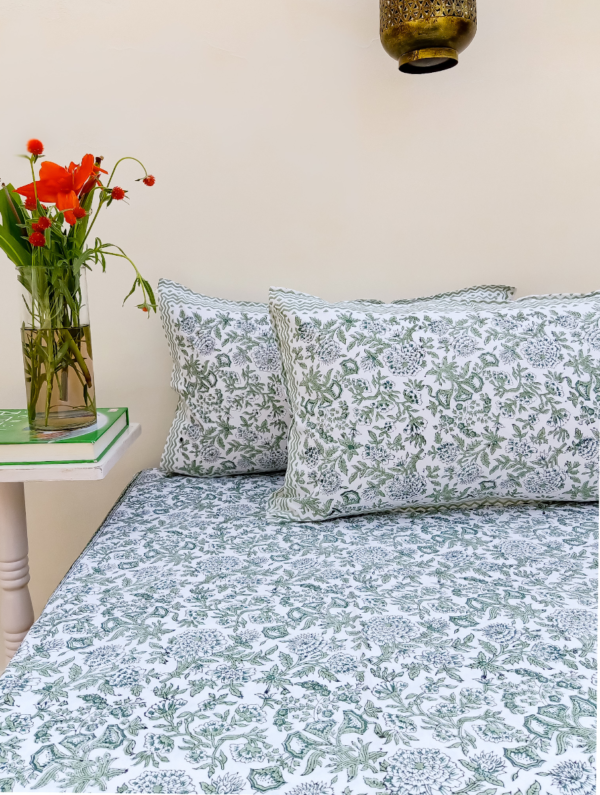 Bloom & Bud Cotton Hand Block Printed Bedsheet With Pillowcase (L-108 In X W-108 In)