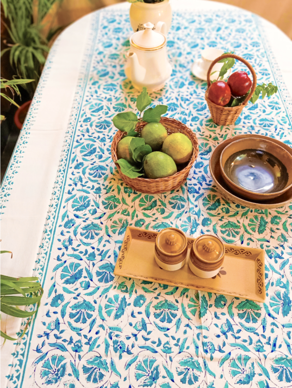 Adibel Cotton Hand Block Printed Table Cover (L- 85 Inches X W- 55 Inches)