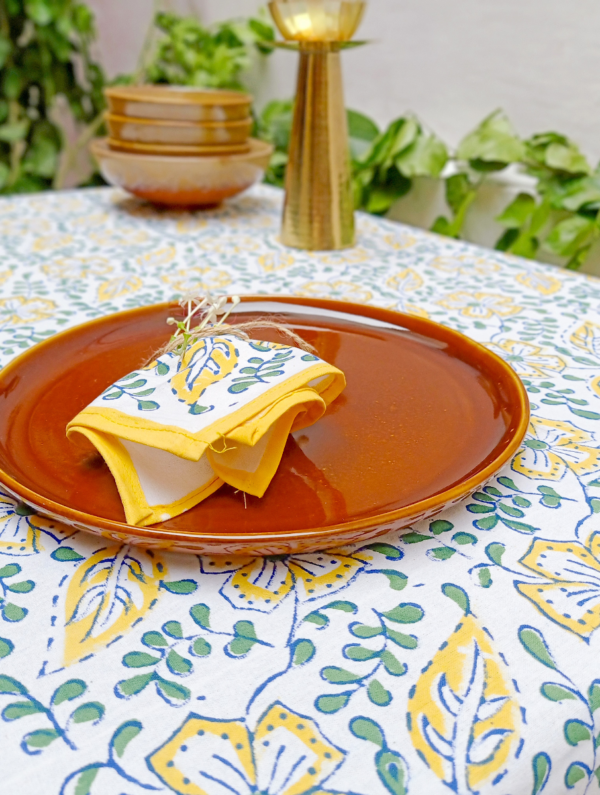 Poppy Cotton Hand Block Printed Table Cover (L- 85 Inches X W- 55 Inches)