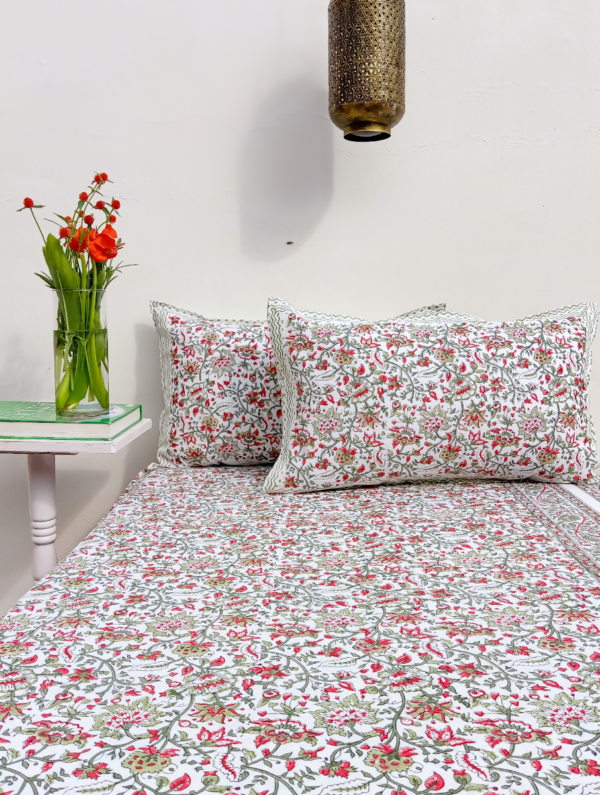 Rainbow Petal Cotton Hand Block Printed Bedsheet With Pillowcase (L-108 In X W-90 In)