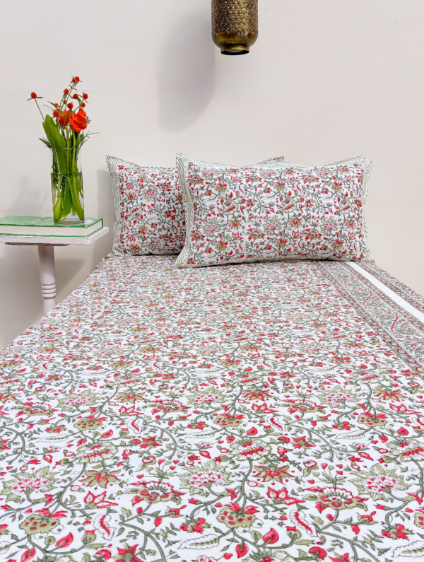 Rainbow Petal Cotton Hand Block Printed Bedsheet With Pillowcase (L-108 In X W-90 In)