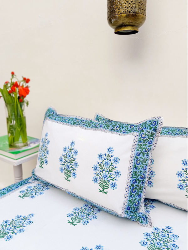 Wild Lotus Cotton Hand Block Printed Bedsheet With Pillowcase (L-108 In X W-90 In)