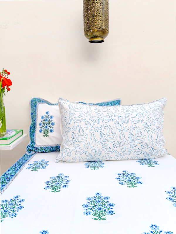 Wild Lotus Cotton Hand Block Printed Bedsheet With Pillowcase (L-108 In X W-90 In)