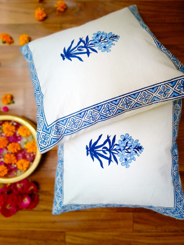 Primrose Handblock Printed Canvas Cotton Cushion Cover (16In X 16In)